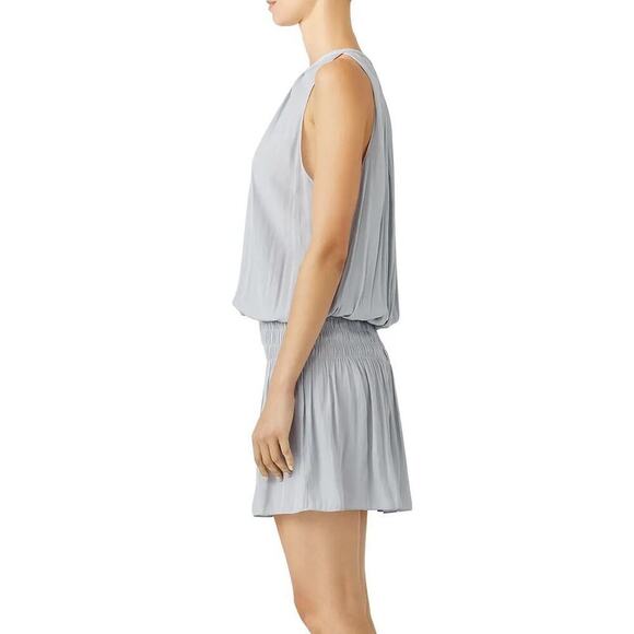 Ramy Brook Paris Dress Sleeveless Smocked Waist Blouson Mini Silver Small Petite - Picture 3 of 10